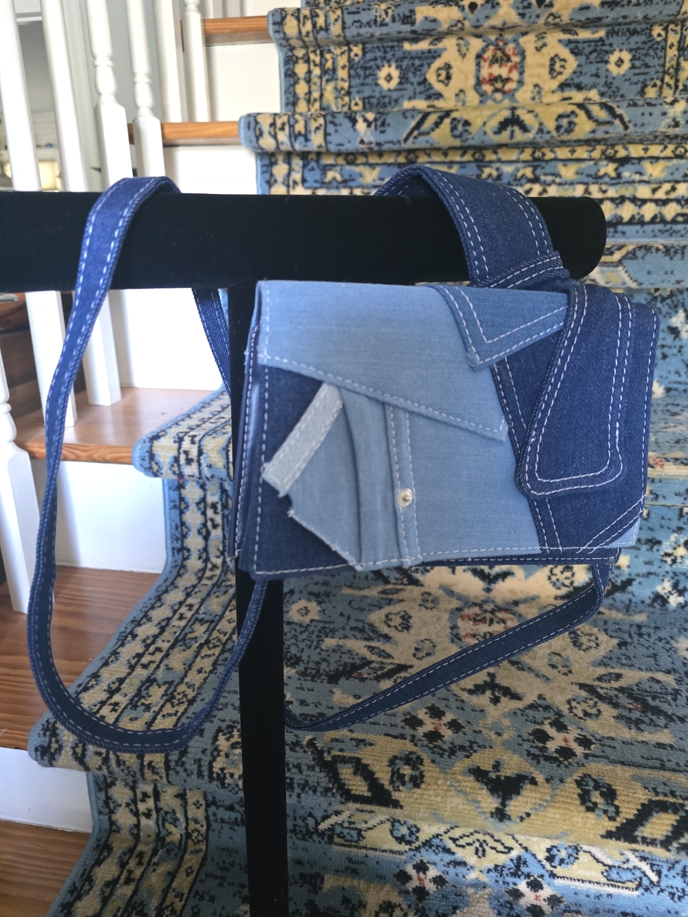 Denim Patchwork Crossbody Bag - Blue